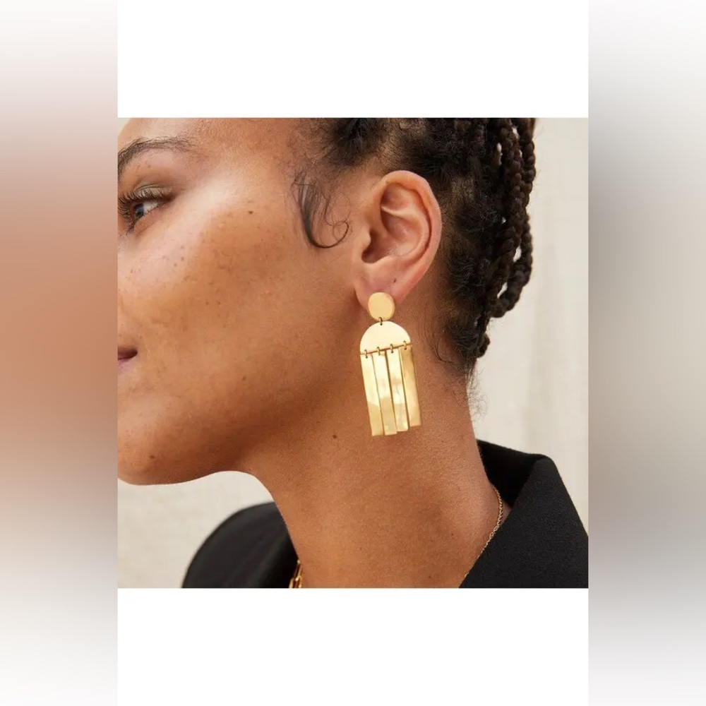 NWT SOKO Maxi Cala Dangle Fringe Statement Earrings Handcrafted Gold Plated